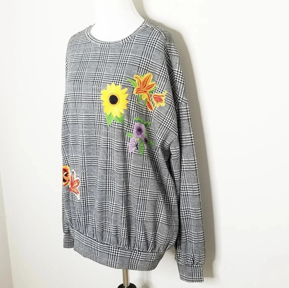 NWT Zara Floral Embroidered Plaid Long Sleeve Top S - Picture 2 of 7